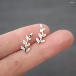 Stud Earrings Huitan Dainty Leaf Olive Shaped Silver Colour For Women Shiny CZ Daily Wear Fancy Girl Ear Fashion Jewellery