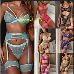 ZZYUP 161 new trendy hollow out transparent 3pcs lingerie set bra panty garter womens sexy underwear set