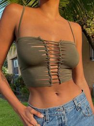 Women's Tanks Corset Top Bandage Crop Tops Women Hollow Out Grunge Y2k Clothes Tight Night Club Outfit Sexy Halter Festival