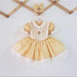 Girl's Dresses 0-12Y Baby Girl Summer Yellow Vintage Spanish Princess Ball Gown Dress for Christmas Eid Causal 230413