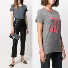 23 summer shirts Zadig Voltaire large letter printing flocking grey Fashion T Shirts cotton short sleeve T-shirt for women