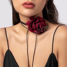 6 cores elegantes cetim gótico cetim rosa flor clavícula colar de corrente mulheres mulheres gargantilha ajustável jóias y2k acessórios