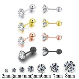 Stud New Medical Stainless Titanium Steel Zircon Crystal 4 Prong Tragus Cartilage Stud Earrings For Men Women Piercing Ear Jewellery P230411