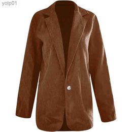 Women's Trench Coats Corduroy Jacket Women's Suit Blazers 2023 Korean Style One Button Fall Winter Long Sles Casual Ladies Tailored Collar CoatL231113