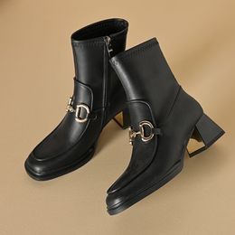 Designer Ankle Booties Botas de Salto Alto Mulheres Preto Branco Marrom Brilhante Couro Monolith Bota Sapatos com Zíper Interno Botas Clássico Moda Mulheres Bota