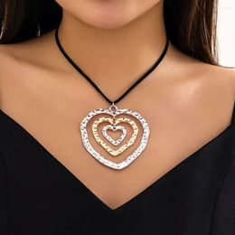 Pendant Necklaces Lacteo Mix Colour Metal Heart Necklace For Women Multilayer Rings Charm Rope Choker Neck Chain Jewellery Collar Girls Y2K