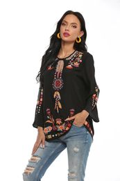 Women's Blouses Eaeovni Embroidery Shirt Women Cotton Boho Mexican Long Sleeve Shirts Summer Plus Size For