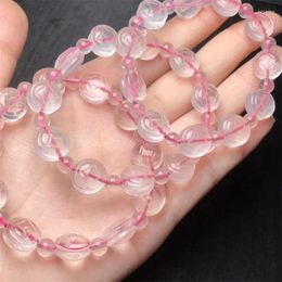 Link Bracelets Natural Rose Quartz Coin Bracelet Crystal Healing Stone Stretch Polychrome Gemstone For Women Birthday Present Lover Gift