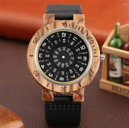 Wristwatches Sdotter Creative Wood Watches For Men Quartz Wrist Watch Black Genuine Leather Band Trendy Cool Wooden Timepiece