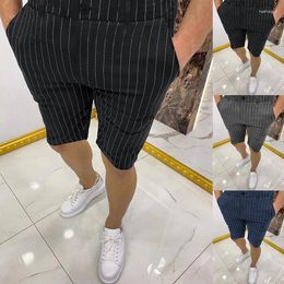 Men's Shorts Summer Pants Fashion Line Stripe Simple Business Style Casual Slim Fit Pocket Male Clothing
