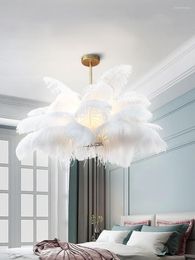 Pendant Lamps Lights Nordic LED White Natural Ostrich Feather LOFT Lamp Bedroom Living Room Restaurant Lighting Hanging