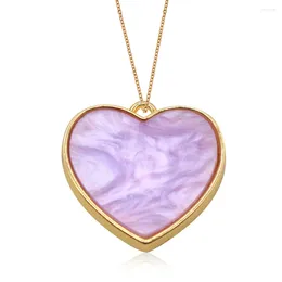 Pendant Necklaces Autumn Women Heart Necklace Colored Plastic Love Shape With Golden Chain Valentine's Day Jewelry Friend Gift GP012