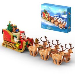 Diecast Model BuildMoc Winter Sleigh Santa Claus Elk Building Blocks Set Christmas Decorations Years Brick Toy Children Birthday Xmas Gift 231110