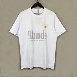 Rhude Brand Printed T Shirt Men Women Round Neck T Shirts Spring Summer High Street Style Quality Top Tees RHUDE Asian Size S XL Camiseta Cheap Loe Iffcoat 550
