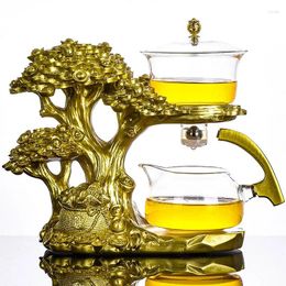 Teaware Sets Golden Cash Cow Glass Teapot Automatic Tea Set Heat-resistant Infuser Magnetic Suction Making Pot Coffee Maker