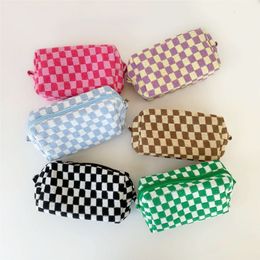 Cosmetic Bags Cases Lattice Cosmetic Bag Hit Color Knitted Fabric Makeup Organizer Bags Travel Toiletry Bag For Women Zipper Beauty Case Pencil Case 230413