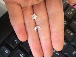 Stud Earrings Asymmetric Real. 925-Sterling-Silver Matte Crescent Moon&Star Ear Sterling-silver-Jewelry GTLE1066
