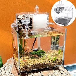 Decorations Mini Desktop Fish Tank Set with cover Water Philtre 2.5W Submersible Pump ecological aquarium transparent fish tank Home Decor 231113