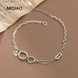 Anklets MIQIAO Women's Anklet S925 Sterling Silver Pearl Tulip Flower Circle Anklet Bracelet On The Leg Holiday Gifts Summer Barefoot Q231113