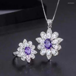 Chains 2023 Cool Style High Quality Zirconia Purple Gem Ring Women's Versatile Collar Chain Wedding Banquet Premium Luxury Jewellery Gift