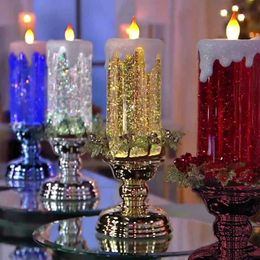 Candles Christmas LED Candle Light Decorative Craft Night Lights Swirling Glitter Colorful Crystal Night Lights Xmas Party Home R231113