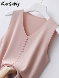 Camisoles Tanks KarSaNy Thin Knitted Ice Silk Tank Top Women Summer Pink Camisoles Femme V-neck Sleeveless Tops For Women Tanks White 230413