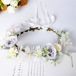 Tiaras Pearl Flower Headband Wedding Bridal Hair Accessories Pearls Crystal Veil Hairbands Handmade Ribbon Party Jewellery Gifts