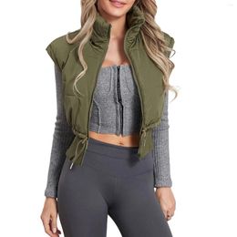Women's Vests Winter Puffer Solid Stand Collar Drawstring Sleeveless Jacket With Pockets Fitted Outwear Tops Fashion Streetwear