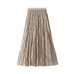 Skirts Spring Autumn Elastic High Waist Thin A-line Mesh Skirt Fashion Both Sides Wear Simple Women Long Skirt 230413