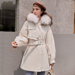 Women's Down 2023 Korean Winter Jacket Women Coat Hooded Puffer Parka Fur Collar White Duck Thick Female Warm Outerwear With Belt