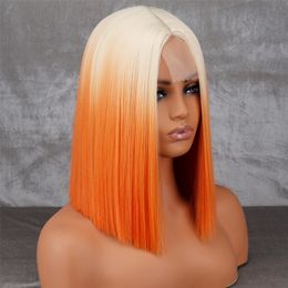Cosplay Wigs WERD Short Orange Wig Middle Part Blonde Lady Bob Hair Synthetic Heat Resistant Wig Cosplay Wig 230413