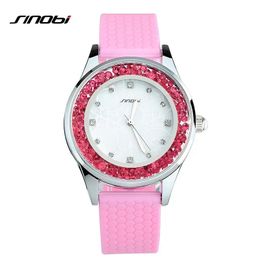 2023 SINOBI Fashion Women's Diamonds Wrist Watches Silicone Watchband Top Luxury Brand Ladies Geneva Quartz Clock Females Hours