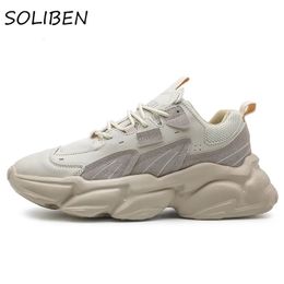 Safety Shoes SOLIBEN Men Casual Shoes Fashion Men's Chunky Sneakers Height Increasing Dad Shoes Thick Sole Hard-Wearing Male Footwear 231113