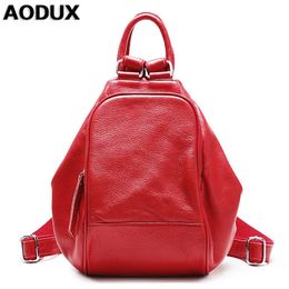 School Bags AODUX Full Grain Genuine Leather d Women White Red Yellow Backpack Top Layer Cowhide First Layer Cow Skin Backpacks Bag 231113