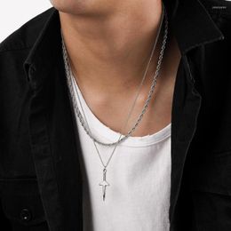 Pendant Necklaces 2023 Trendy Stacked Stainless Steel Twisted Temp Chain Necklace Men Women Layered Dagger For Jewellery