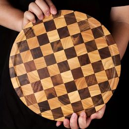 1pc Circular End Grain Cutting Board, Rubber Wood Cutting Board, With Non-Slip Feet, Cutting Block For Kitchen, Kitchen Supplies, Kitchen Tools, Kitchen Stuff