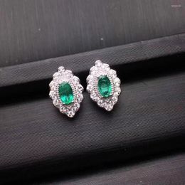 Stud Earrings Natural Green Emerald Gem Classic Small Horn Gemstone S925 Silver Women Girl Party Gift Jewellery