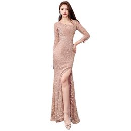 New Long Sleeves Mermaid Prom Dresses Arabic Sequinned Evening Dresses Prom Gown Party Celebrity Dress