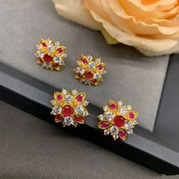 Stud Earrings Vintage Red White Rhinestone Flower For Women Jewelry Runway Party T Show Fancy Trendy Boho INS Japan Korea