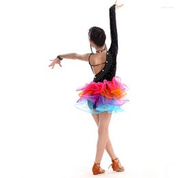 Stage Wear Girls Jazz Dancewear Costume Kids Modern Latin Sequined Ballroom Party Dancing Dress Child Tutu Clothes For