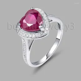 Cluster Rings Vintage Natural Red Ruby Heart 14Kt/585 White Gold Engagement Ring Diamond Jewellery SR0077