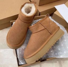 Classic Mini Platform Snow Boots Winter Ankle For Women Thick Bottom Genuine Leather Warm Fluffy Booties With Fur Stylish shoes go with everything