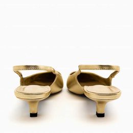 Nxy Sandals Gold Leather Pumps for Women Summer Pointed Toe Heeled Woman Sexy Wedding Stiletto Elegant Heels Slingbacks 230406