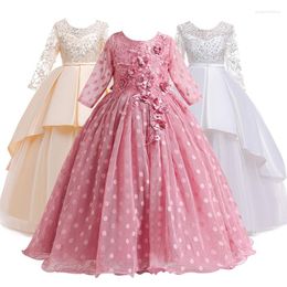 Girl Dresses 2023 Wedding Dress Rhinestone Long-sleeved First Communion Formal Long Lace Pageant Christmas Princess Prom Costume