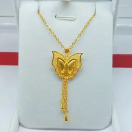 Pendants 24k Yellow Gold Plated Butterfly Necklace For Women Bride Wedding Birthday Engagement Clavicle Chain Fine Jewelry Gifts