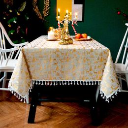Table Cloth Bronzing Tablecloth Rectangular Linen Cotton Kitchen Dining Tassel Mat Cover Garden Activity Decoration