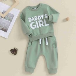 Clothing Sets Spring New Kids Clothing For Baby Girls 2Pcs Outfit Fashion Fuzzy Letter Embroidery Long Sleeve Pants Suit Set R231113