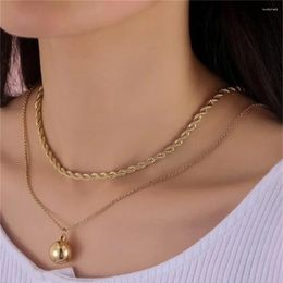 Pendant Necklaces Fashion Boho Vintage Golden Plated Twist Metal Chain Bead Necklace For Women Female Multilevel Choker Punk Jewellery Gift