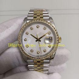 Unisex 36mm Automatic 904L Steel Watch Real Photo Women Mens 126233 Date 18K Yellow Gold MOP Dial Diamond Bezel 126283 GMF Cal.3235 Movement Watches