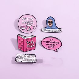 Brooches Pin for Women Men Funny Badge and Pins for Dress Cloths Bags Decor Pink Letter Round Car Cute Enamel Metal Jewellery Gift for Friends Wholesale